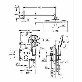 GROHE 34877000 Conjunto de Ducha Empotrado con Mezclador Termostático y Todo Tipo de Chorro Gris