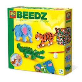 SES CREATIVE AAAAR50280 Cuentas termoadhesivas Animales de safari para crear elefante, tigre o cocodrilo en 3D