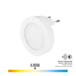 Edm Piloto de Noche LED Redondo 0,5W 5LM 4000K con Sensor Crepuscular, Ø6,5x5,3cm