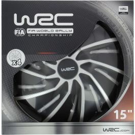 WRC Enjo Bi-colo 15 TURBO Tapacubos de Rueda Bicolores Juego de 4, Negro Mate y Gris Plateado, en ABS de 15 pulgadas, Diseño Deportivo