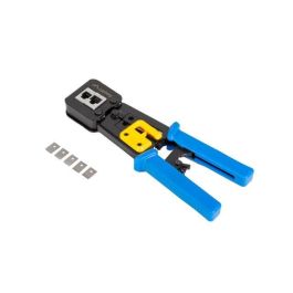 Lanberg Crimpadora Pass Through Profesional RJ45 RJ11 RJ12 con Pelacables, Cortacables, Trinquete y Cuchillas Recambiables 8P8C