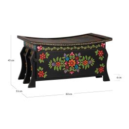 Giner Y Colomer Baúl de Madera de Mango Color Negro con Detalles Pintados a Mano