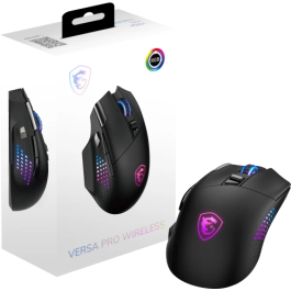 MSI Ratón Versa Pro Wireless + Mouse Dock Pro S12-4301370-CLA, Inalámbrico, Sensor Óptico, 26000 PPP, 15 Botones Personalizables, Negro