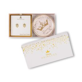 PEERS HARDY Pendientes Corazón Chapados en Oro con Plato Princesa 'Dream Do Come True' y Corona a Juego