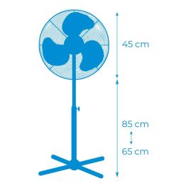 Edm Ventilador de Pie Blanco 45W, Aspas Ø40cm, Altura Regulable 110-130cm, 3 Velocidades, Silencioso 55,6 dB