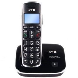 SPC 7608N Teléfono Inalámbrico Digital DECT con Pantalla y Teclas Grandes, Volumen Amplificado +10dB, Manos Libres, Compatible Audífonos, Negro