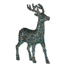 Figura Decorativa Reno de Navidad Purpurina Azul Dorado Plástico 15 x 45 x 30 cm (8 Unidades)