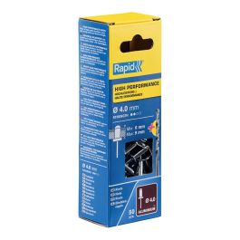Rapid 5000384 Blister 50 remaches de aluminio Ø4x12mm con broca, fijación de guardabarros, revestimientos y placas metálicas
