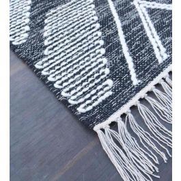 DKD Home Decor Dodoma Alfombra Boho Negro Blanco Algodón 230 x 160 cm