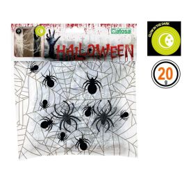 Telaraña Blanca Brillante en la Oscuridad 20 gr con Arañas Negras para Halloween