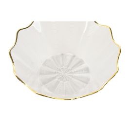 DKD Home Decor Bol Glam de Ensalada Cristal Transparente Dorado 24.6x10.2x24.6 cm - Apto Microondas y Lavavajillas (2 Unidades)