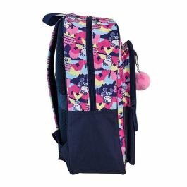 Hello Kitty Mochila Primaria Doble Compartimento, Gran Capacidad, Adaptable a Carro con Pom-Pom, 42x31x13.5cm