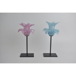 DKD Home Decor Portavela Decorativo de Cristal y Metal con Diseño Floral, en Tonos Rosa y Azul, 12x12x24 cm, Set de 2 Unidades. Precio: 13.50000025. SKU: S3026318