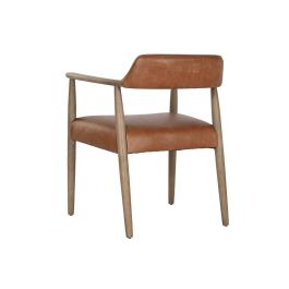 DKD Home Decor Top chairs 2c24 Sillón Horeca Urbano Fresno y Piel Marrón 57 x 74 x 59 cm (Altura asiento 46 cm)