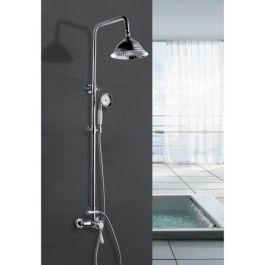 ROUSSEAU Columna de Ducha Retro con Grifo Mezclador Mecánico - Cromada, Cabezal Ø 205 mm, Ducha Manual Ø 83 mm, Telescópica 0.85-1.18m