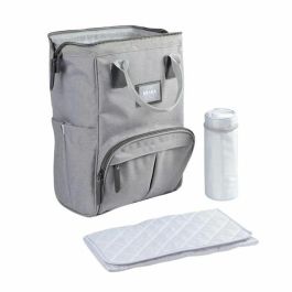 BEABA Bolso pañal Wellington unisex moderno, tipo mochila, gris jaspeado, con cambiador y bolsa isotérmica