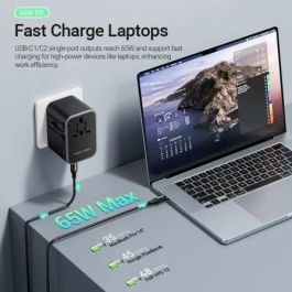 Vention FJDB0 Cargador de Pared Universal 65W con 2x USB-C y 1x USB-A, Carga Rápida GaN para Múltiples Dispositivos y Viajes
