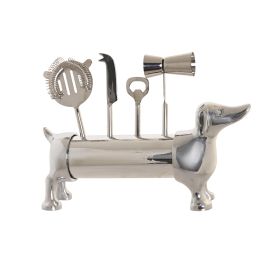 DKD Home Decor Coctel Glam - Set de 4 piezas con diseño de Perro, Inox Plateado 9x18x37cm