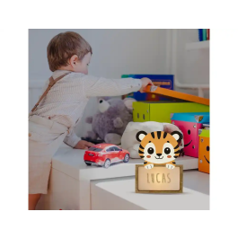 Wondee Lampara de Noche Infantil Personalizable Little Tiger de Madera Sostenible Luz Quit Miedos