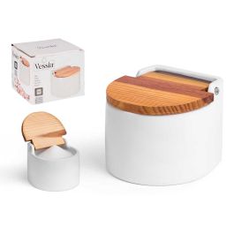Salero Blanco Semi Circular Vessia 11x9x11 cm, Cerámica y Madera, 550 ml (24 Unidades) Precio: 61.49999966. SKU: B16XA2DMQ8