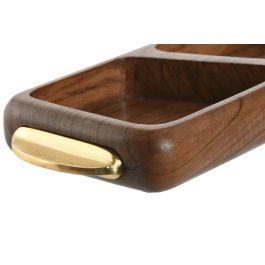 DKD Home Decor Bandeja Basicos Natural Dorado Acacia/Inox 45 x 12.7 x 4.5 cm