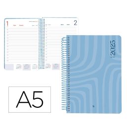 Agenda Espiral Liderpapel Syros A5 2025 Dia Pagina Color Azul Papel 60 gr Catalan