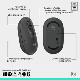 Logitech Ratón Inalámbrico Pop Mouse Grafito - Tecnología Bluetooth, Personalizable, Duración Batería 24 Meses