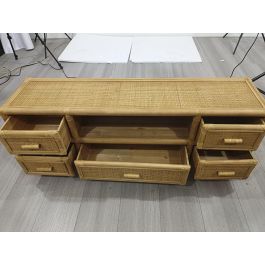 DKD Home Decor Mueble para TV Tropical de Abeto y Ratán Marrón Claro Acabado Natural con 5 Cajones y 1 Estantería 120x30x45 cm DKD Home Decor Mueble para TV Tropical de Abeto y Ratán Marrón Claro Acabado Natural con 5 Cajones y 1 Estantería 120x30x45 cm