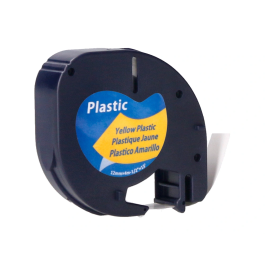 Q-connect Cinta para Rotuladora Letratag, 12mm x 4m, Negro-Hiperamarillo, Compatible con Dymo
