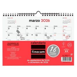 Finocam Calendario de Pared 16 Meses S-210x150 mm, Septiembre 2025 - Diciembre 2026, con Espacio para Anotaciones Precio: 3.95000023. SKU: B15PHE8J8Q