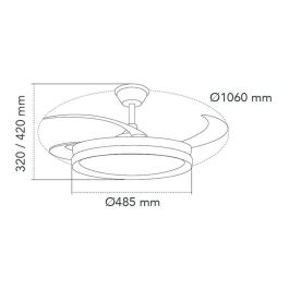Cristalrecord Milky Eco M Ventilador Techo Blanco Led 45W 4400lm 3Aspas Retráctiles 6Vel 3000-4000-6000K 32-42cm Mando