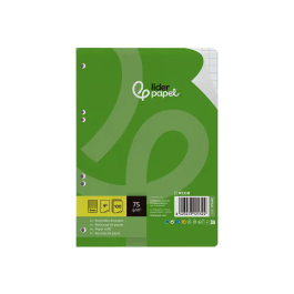 Liderpapel Recambio A5 100 Hojas 75gr Cuadro 8mm con Margen y 6 Taladros
