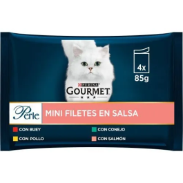 Purina Gourmet Perle Comida Húmeda para Gato con Finas Láminas en Salsa de Buey, Pollo, Conejo y Salmón 12x4x85g Precio: 34.4999996. SKU: B1BZYSM636