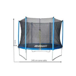 Ociotrends Trampolín redondo Ø 245 cm x 219 cm con red de seguridad, soporta 80 kg. Para niños +6 años, Azul/Gris PVC.