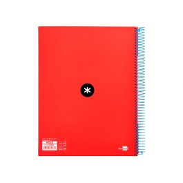 Antartik Cuaderno Espiral A4 Micro Forrado 120 Hojas 90gr Cuadro 5mm 5 Bandas Taladros Rojo