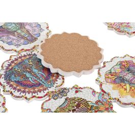 DKD Home Decor Posavasos Indio Multicolor de Dolomite y Corcho con Diseño Elefante 10.8 x 10.8 x 0.7 cm (72 Unidades)