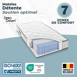Somnis Bedding 110100810 Colchón 90 x 190 cm Altura 19 cm 380 Muelles Ensacados 7 Zonas Equilibrado Reversible Fabricado en Bélgica