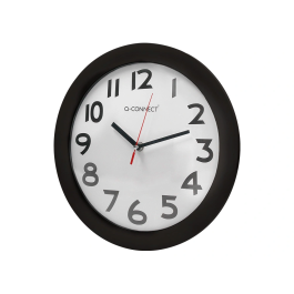 Q-connect Reloj de Pared Redondo 30 cm Marco Negro con Números Grandes Fácil Lectura Plástico Oficina