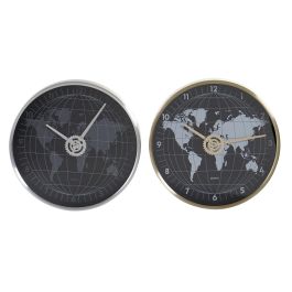 DKD Home Decor Reloj de Pared Mapamundi Dorado y Plateado 4.3 x 30 x 30 cm (2 Unidades) Aluminio y Cristal Precio: 14.7899994. SKU: S3016704