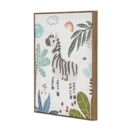DKD Home Decor Cuadro Infantil Animales Selva Lienzo Poliéster 50x40x3cm Colores Surtidos (Verde, Blanco, Naranja) 3 Unidades