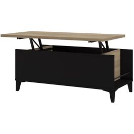 Mesa de centro con tapa elevable - Decoración de roble y negro - L 100 x P 50/72 x H 42/55 cm