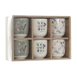 DKD Home Decor Set de 6 Tazas de Porcelana y New Bone Estilo Shabby Rosa Beige 14 x 6.5 x 20.5 cm
