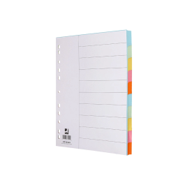 Q-connect Separadores DIN A4 Multitaladro Cartulina, Juego de 10 Unidades, Pestañas Colores Pastel