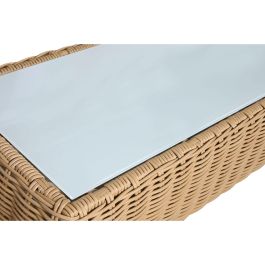 DKD Home Decor Mesa de Centro para Terraza y Jardín Ratan Sintético y Cristal Marrón Claro Beige 110 x 60 x 35 cm