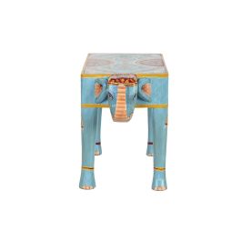 DKD Home Decor Mesita Auxiliar Indio Elefante Hecha a Mano de MDF y Madera de Mango Multicolor 29x40x58 cm