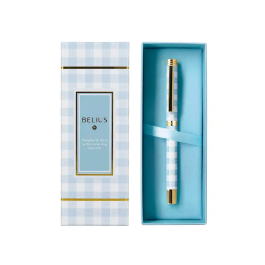 Belius Roller Pen Picnic Collection, Aluminio Azul Celeste Dorado, Tinta Negra 0.7 mm, Caja de Diseño