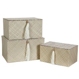 Juego de Cajas Decorativas Romimex Negro Beige Fibra natural (3 Piezas)