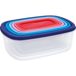 Quid Set 7 Recipientes Rectangulares Plástico Habitat con Tapa Presión, Libre BPA, Apilables, Apto Microondas, Lavavajillas y Congelador