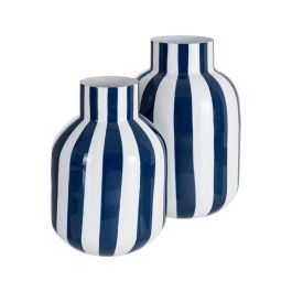 Jarrón Rayas Azul Metal Decoración 18 X 18 X 30 cm