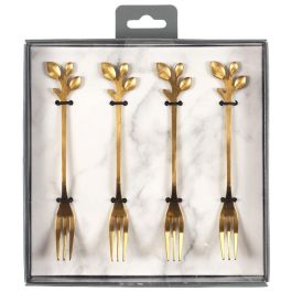 Home Deco Factory Juego de 4 Tenedores Dorados Lounge Hojas 12,2 cm